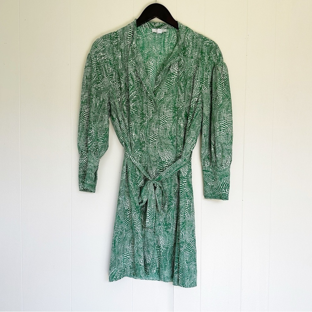 Topshop Green Animal Print Belted Shirt Mini Dress 8
